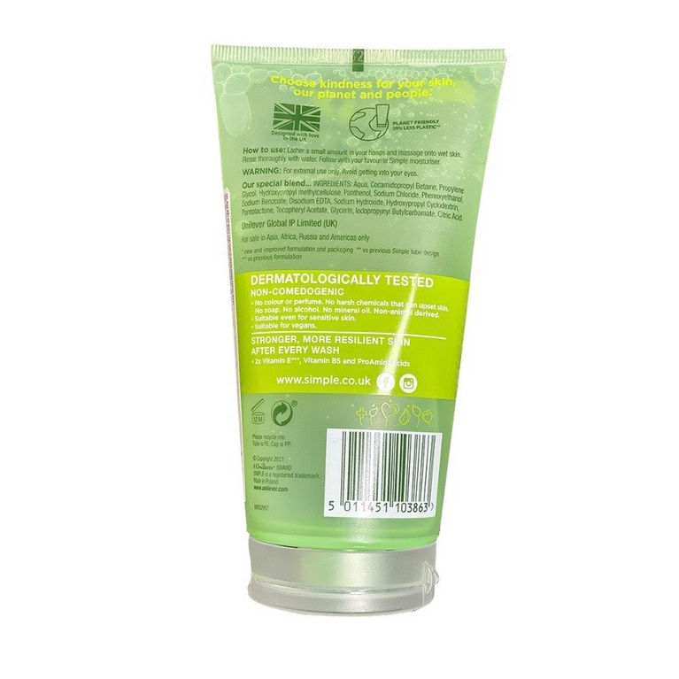 Sữa Rửa Mặt Simple Gel Kind To Skin Refreshing Facial Wash Gel 150ml