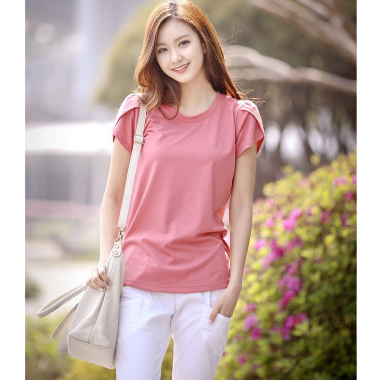 Áo thun nữ tay búp sen màu hồng trẻ trung nữ tính A16
