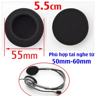 Mút Bông lớn 5.5cm 55mm bọc Tai Nghe Chụp Tai/ Trùm Đầu Gắn vừa Headphone 5cm - 6cm