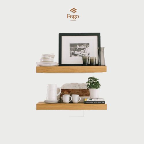 Kệ Thanh Ngang Treo Tường Kết Cấu Giấu Chân 50x15cm/ Kệ gỗ chống ẩm gắn tường decor trang trí nhà cửa FEGO