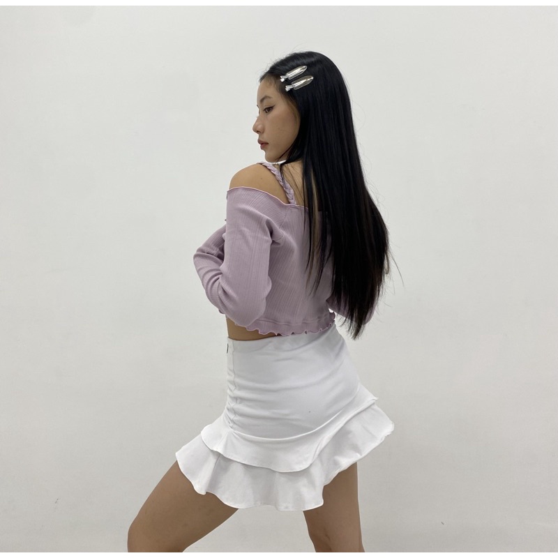 MADISON Top - croptop tay dài phối 2 dây braids