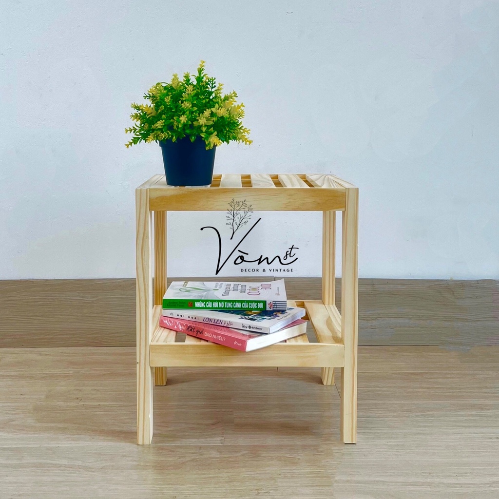 Kệ gỗ, tab gỗ 2 tầng đầu giường, nội thất phòng ngủ phòng khách - chất lượng gỗ thông nhập khẩu - size 34 x 27 x 40cm