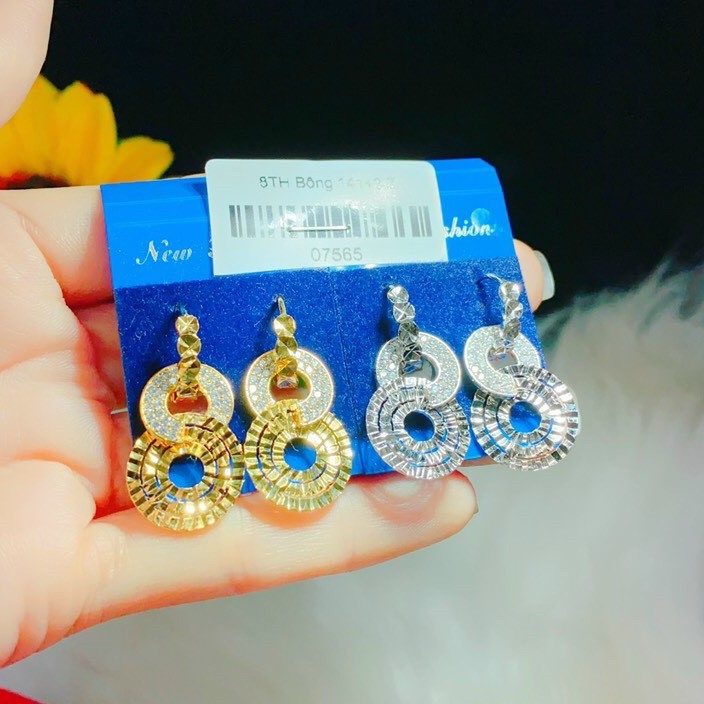 Bông Tai Dài 2 Khoen Tròn - Đeo Đi Tiệc Thay Đổi Cực Sang Bền Màu, Không Dị Ứng