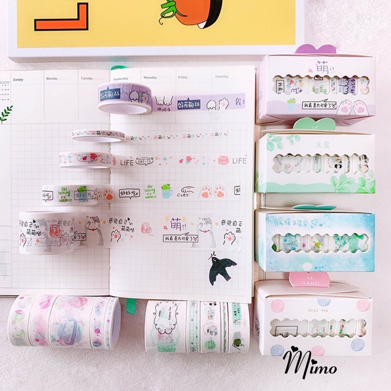 Set cuộn băng dính washi Cute , dán hộp, kệ, đồ dùng học tập, đồ vật trong nhà nhiều mẫu cute