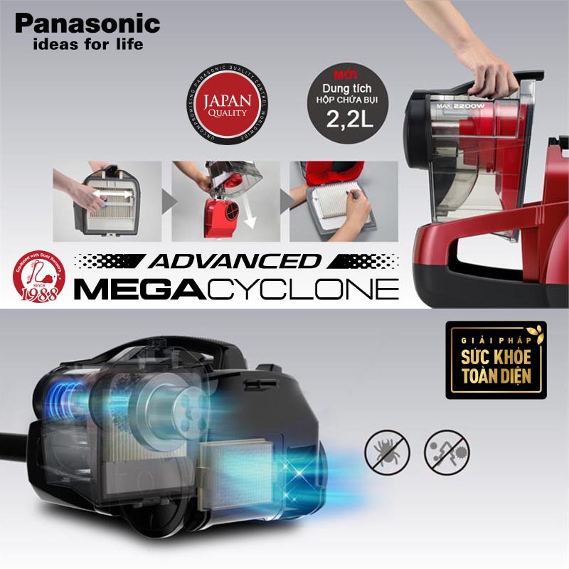 Máy hút bụi không túi Panasonic MC-CL789RN49 dung tích 2.2 lít, công suất 2200W - Hàng chính hãng, bảo hành 12 tháng