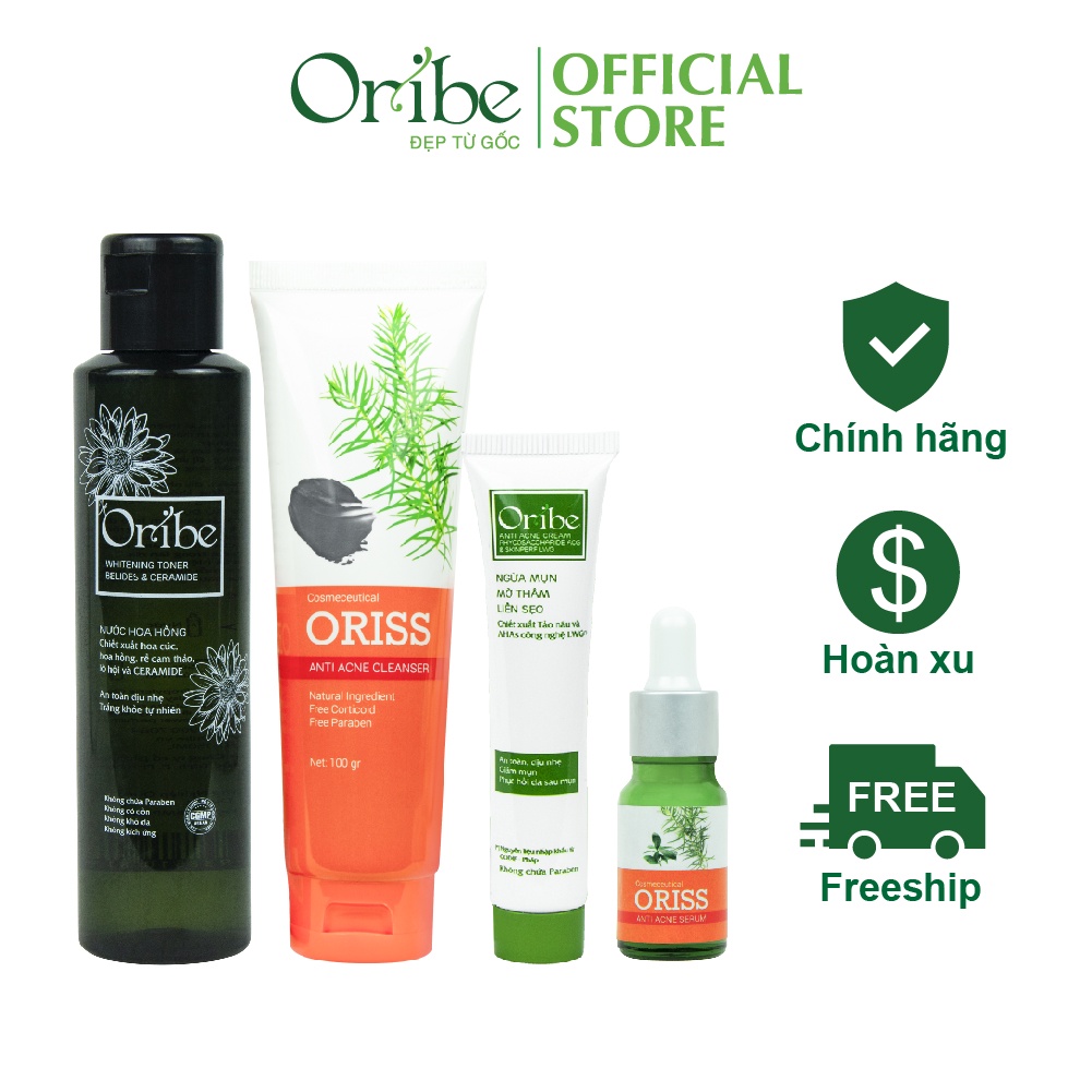 Combo Chăm Sóc Da Mụn Chuyên Sâu Oribe Ngừa Mụn, Sạch Da, Đánh Bay Vết Thâm