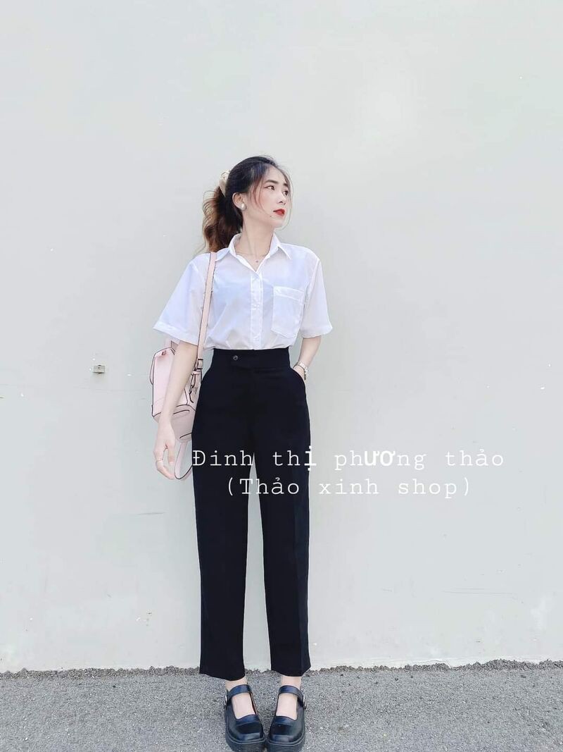 Áo sơ mi nữ trắng trơn túi tay lỡ fom rộng | BigBuy360 - bigbuy360.vn