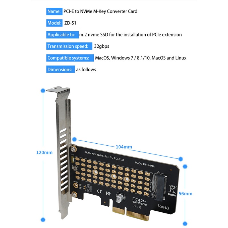 Mojito -NGFF M.2 NVME SSD to PCI Express PCIE 3.0 Host Controller Expansion Card SSD M-Key SSD Adapter Card