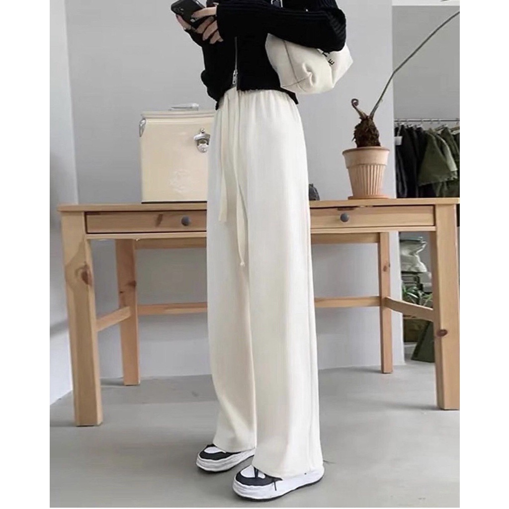 Quần Ống Rộng Nhung Gân Ulzzang, lưng cao nhung gân dáng dài ống suông