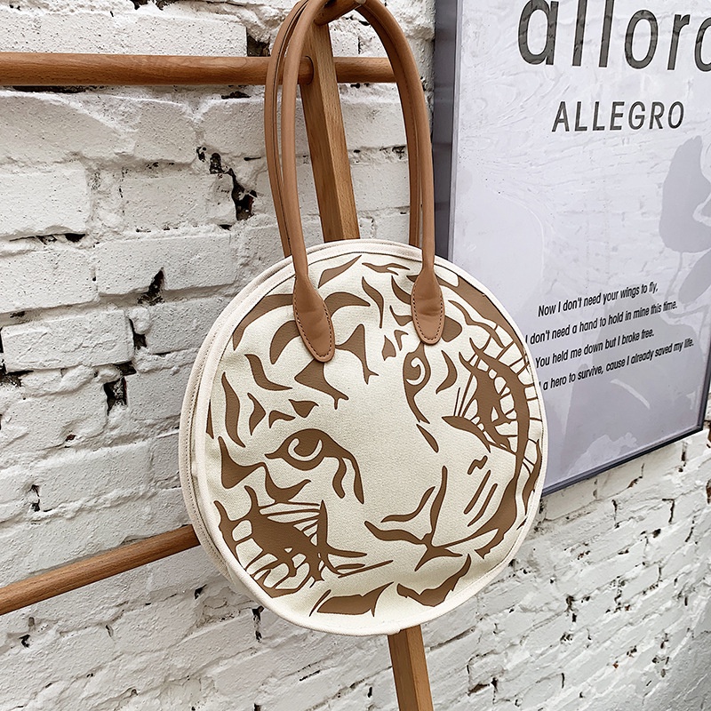IELGY Túi Đeo Vai Vải canvas Dáng Tròn In Hình Động Vật Dễ Thương Cho Nữ