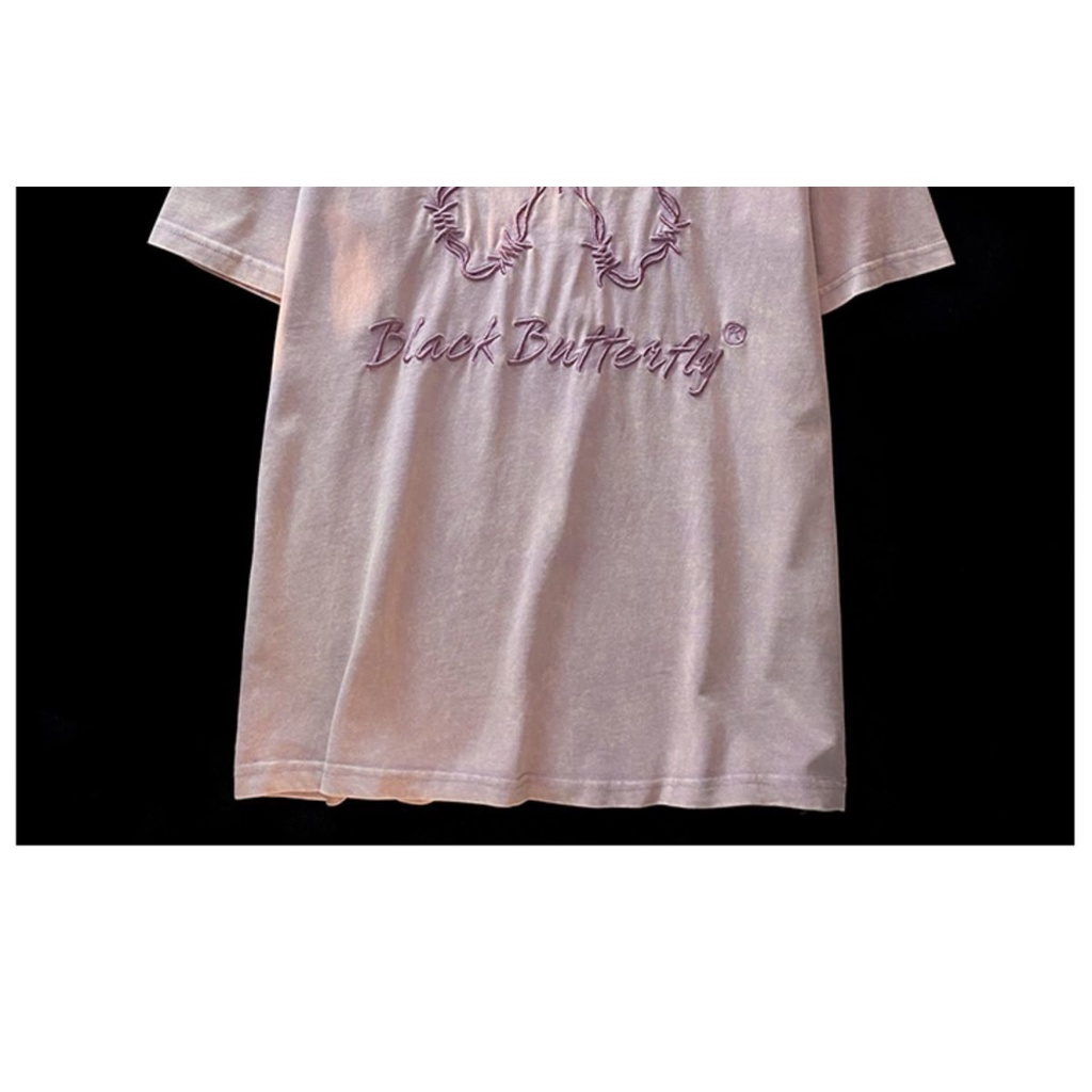 Áo thun OUKABUYI vải cotton tinh khiết tay ngắn họa tiết bướm thời trang 2022 dành cho nam và nữ/ cặp đôi