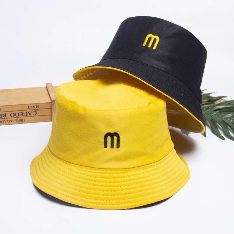 Mũ Tai bèo Nam Nữ 2 Lớp Chất Vải Thoáng Mát Thêu Chữ M, Nón Bucket Vành Tròn Unisex Ulzzang Cá Tính