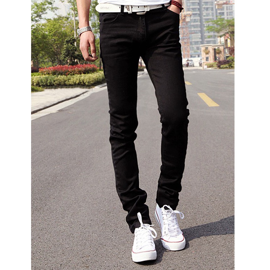 Quần jeans nam đen trơn ống ôm dày dặn co giãn vải tốt bền đẹp quần jean nam đen đẹp | BigBuy360 - bigbuy360.vn