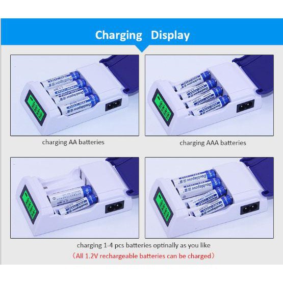 (SIÊU GIẢM GIÁ) Bộ Sạc Pin AA, AAA  K209 Doublepow tự ngắt khi đầy Tốc Độ Cao Hiển Thị Màn Hình LCD, mic không dây,chuột