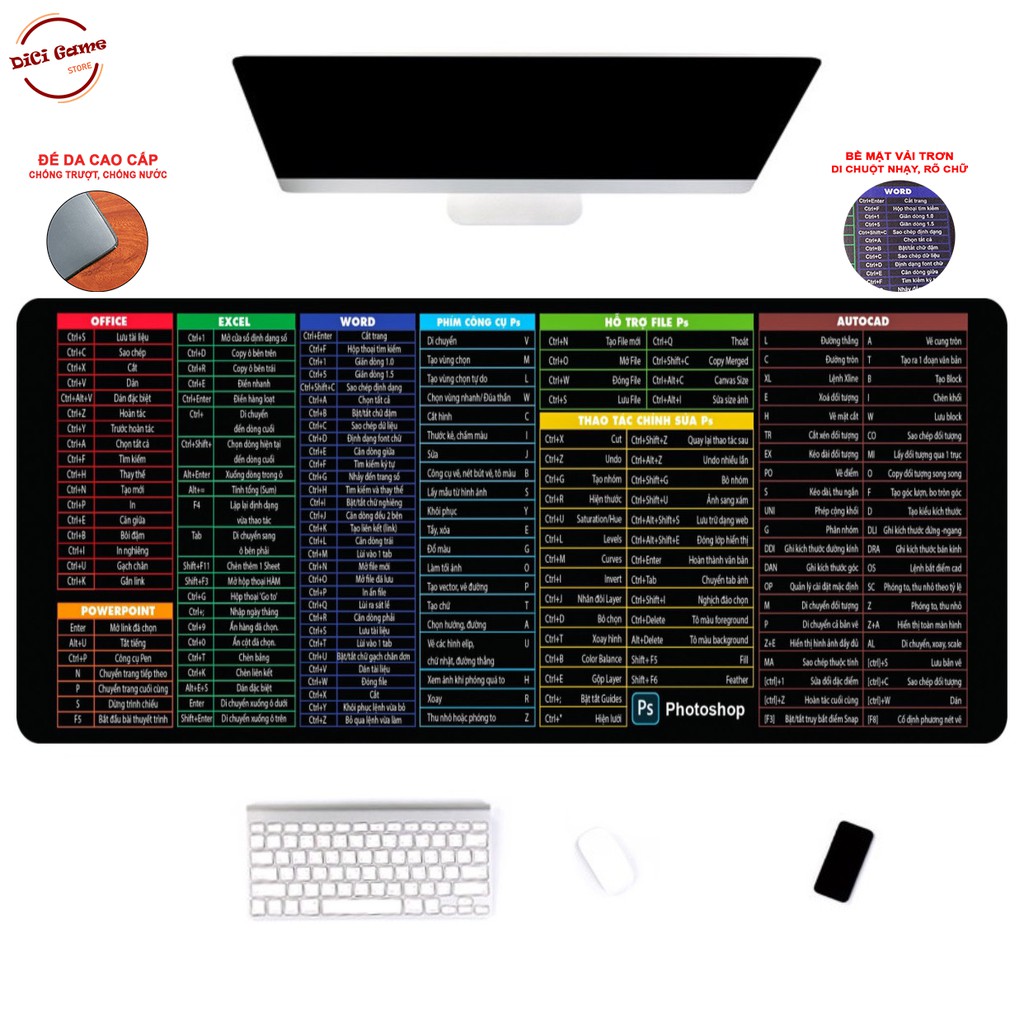 [FREESHIP] Bàn Di Chuột, Pad Chuột, Lót Chuột Phím Tắt Văn Phòng Cao Cấp | BigBuy360 - bigbuy360.vn