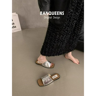 Giày Sandal Bạc Retro Mặc Ngoài Giày Nữ La Mã Mùa Xuân Mùa Hè 2024 Phong Cách Mới Flat Flip-Flops Dép Đi Biển