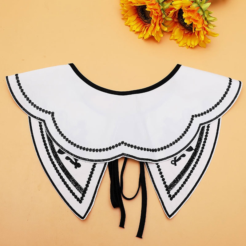 Yoioi Khăn Choàng Cổ Thêu Hoa Hồng Trắng Đen Tháo Rời Được Trang Trí Cho Nữ