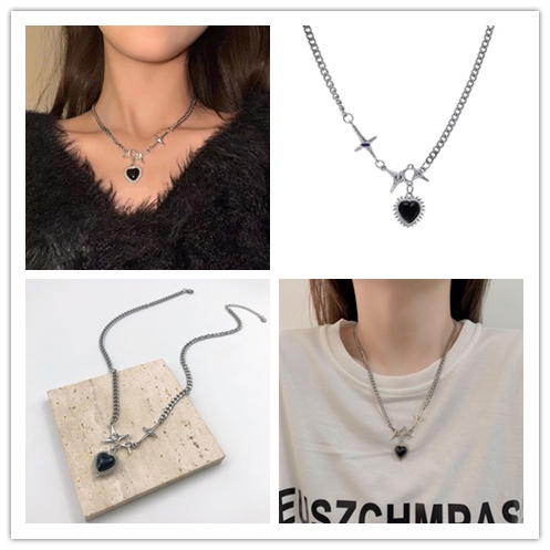 Vòng Cổ Choker Hình Ngôi Sao/Trái Tim Màu Đen Lấp Lánh Phong Cách Hàn Quốc