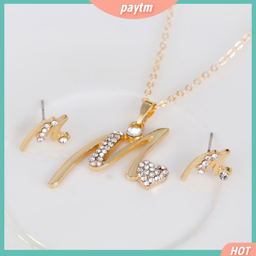 Bộ Trang Sức Mạ Vàng Hình Trái Tim Đính Đá Nhân Tạo Dành Cho Nữ