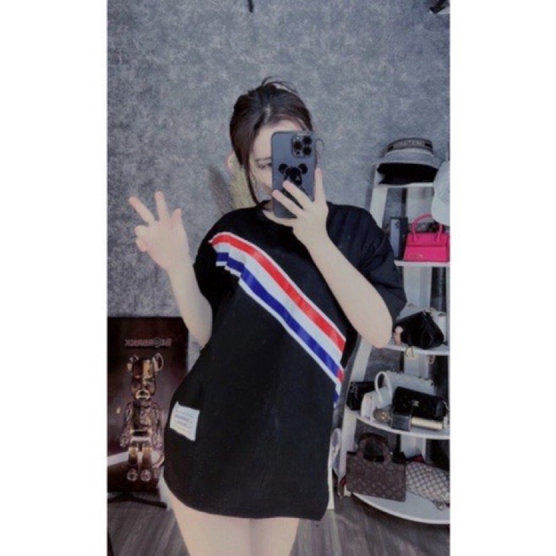 Áo Thun Thom Sọc Chéo Ulzzang 2 Màu Basic Đen Trắng Unisex Nam Nữ - Áo Phông Thom Tay Lỡ Cổ Tròn