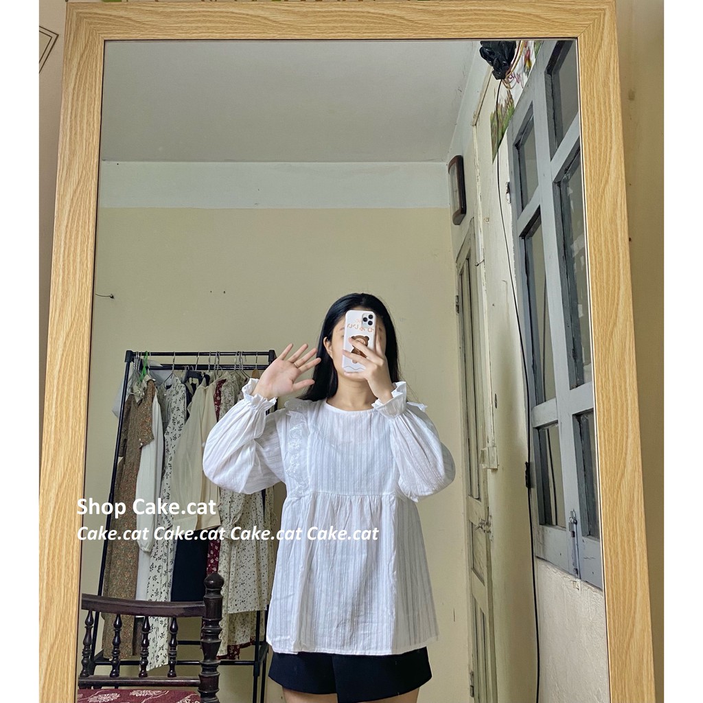 [CÓ SẴN] ÁO SƠ MI BABYDOLL TAY BO CHUN XÒE ULZZANG STYLE Phong cách bánh bèo (video ảnh thật)