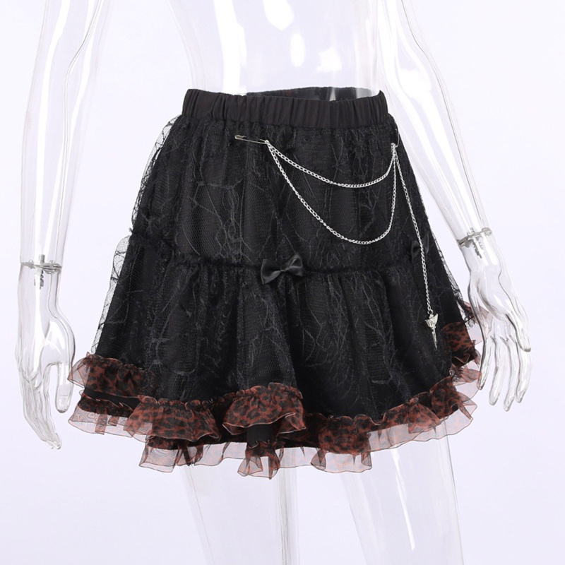 Chân Váy Chữ A Mini Màu Đen Phối Ren Thời Trang