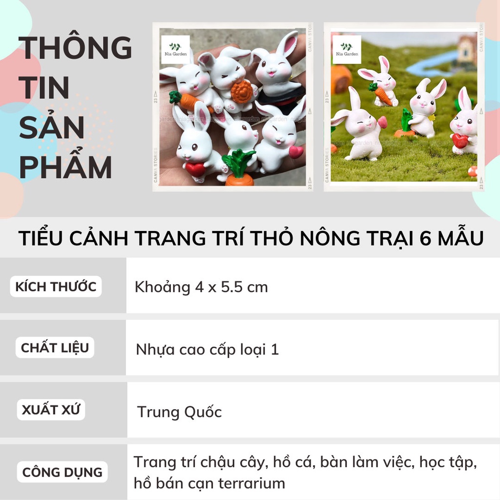 Tiểu cảnh mô hình thỏ làm vườn trang trí chậu cây terrarium hồ cá bàn làm việc Nia Garden N5