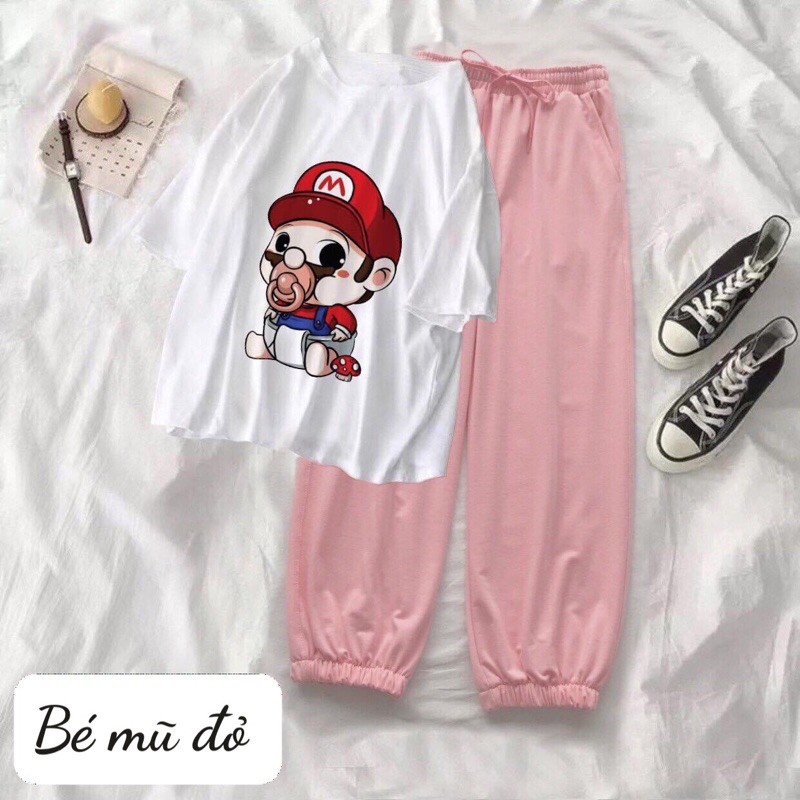 Sét áo thun M234+quần bom trơn hồng