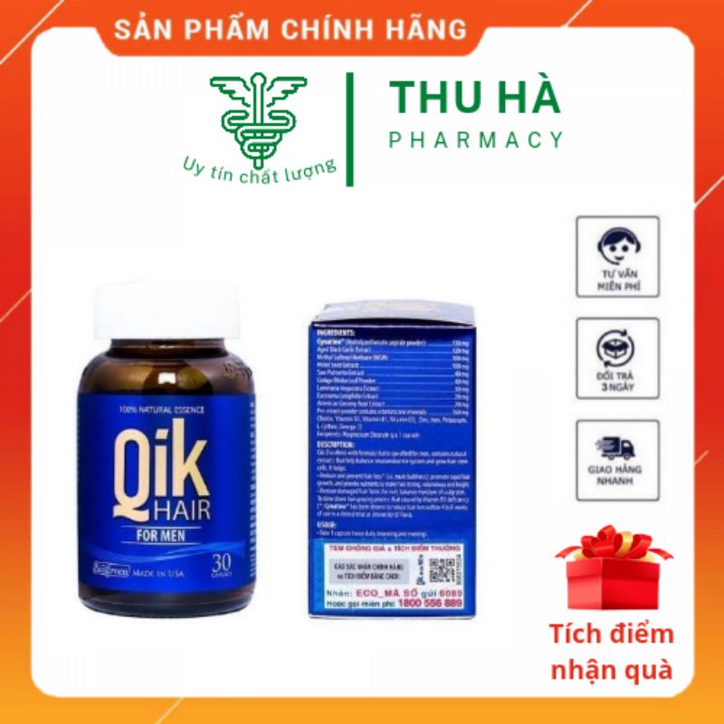 [CHÍNH HÃNG] Viên uống hỗ trợ giảm rụng tóc , kích thích mọc tóc Qik Hair formen