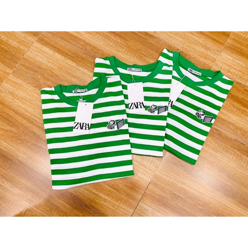 ÁO THUN SỌC XANH LÁ THÊU SNOOPY