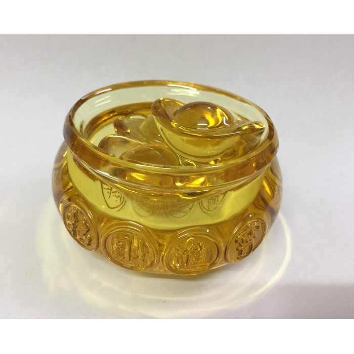 Hủ vàng bát Tụ Bảo Bồn lưu ly chiêu tài nạp lộc Thần Tài (8cm) kèm 03 thỏi kim nguyên bảo độc đáo | BigBuy360 - bigbuy360.vn