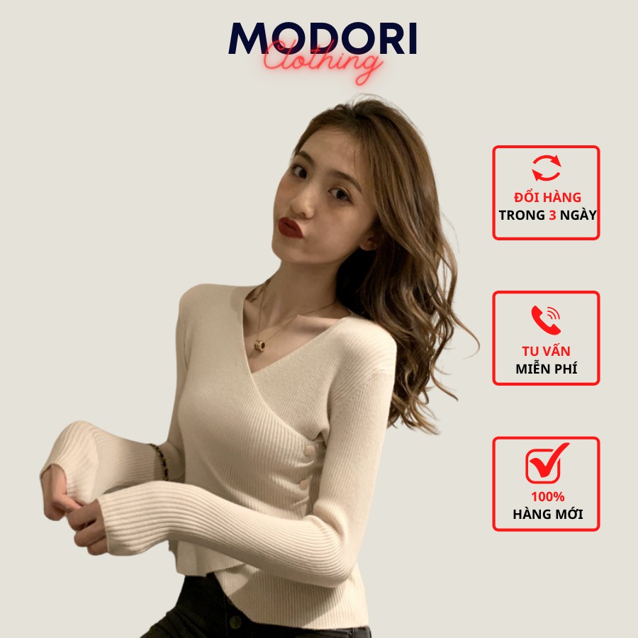 Áo len nữ dài tay body dáng ôm cổ tim hàng Quảng Châu đẹp