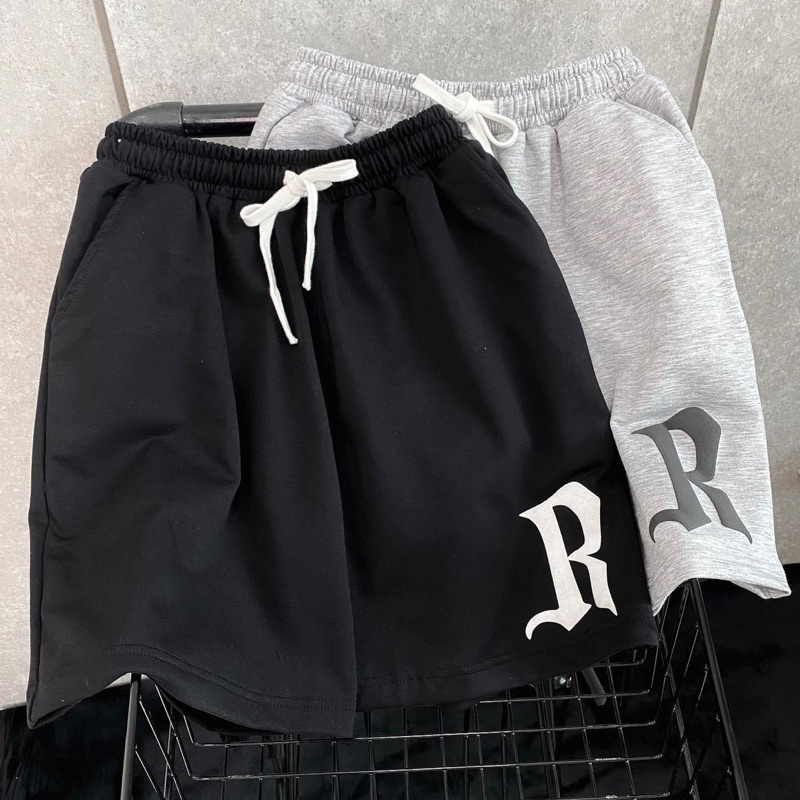Quần Short Thun Unisex CHỮ R màu ĐEN/XÁM  Nam nữ unisex  Quần thun ngố lưng chun Jaystoree