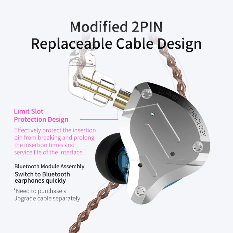 Tai nghe nhét tai KZ ZS10 Pro 4BA+1DD Hybrid 10 đơn vị HIFI khử tiếng ồn tiện dụng cho thể thao