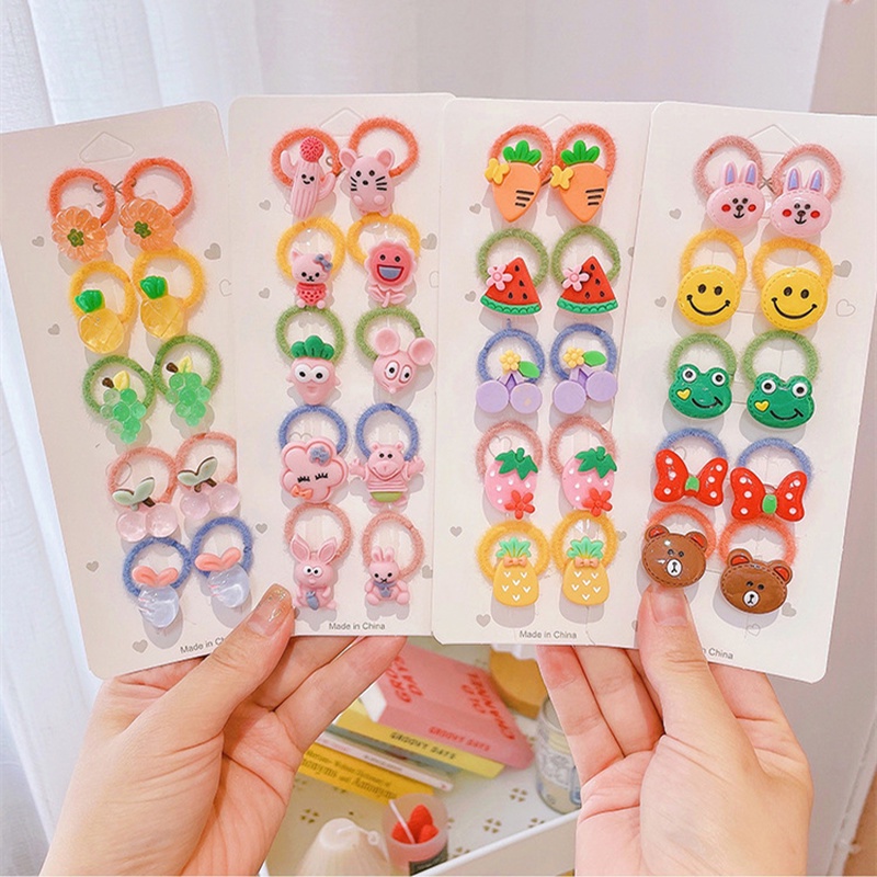 Set 10 Dây Cột Tóc Co Giãn Họa Tiết Trái Cây Cầu Vồng Phong Cách Hàn Quốc Cho Bé Gái