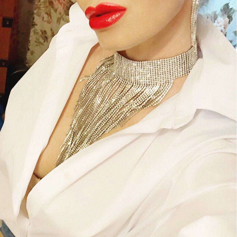 Vòng Cổ Choker Thiết Kế Dạng Tua Rua Đính Đá Sang Trọng