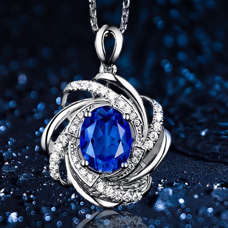 Vòng cổ Mạ Vàng 925 Mặt Đá Sapphire Bạc 18K Sang Trọng