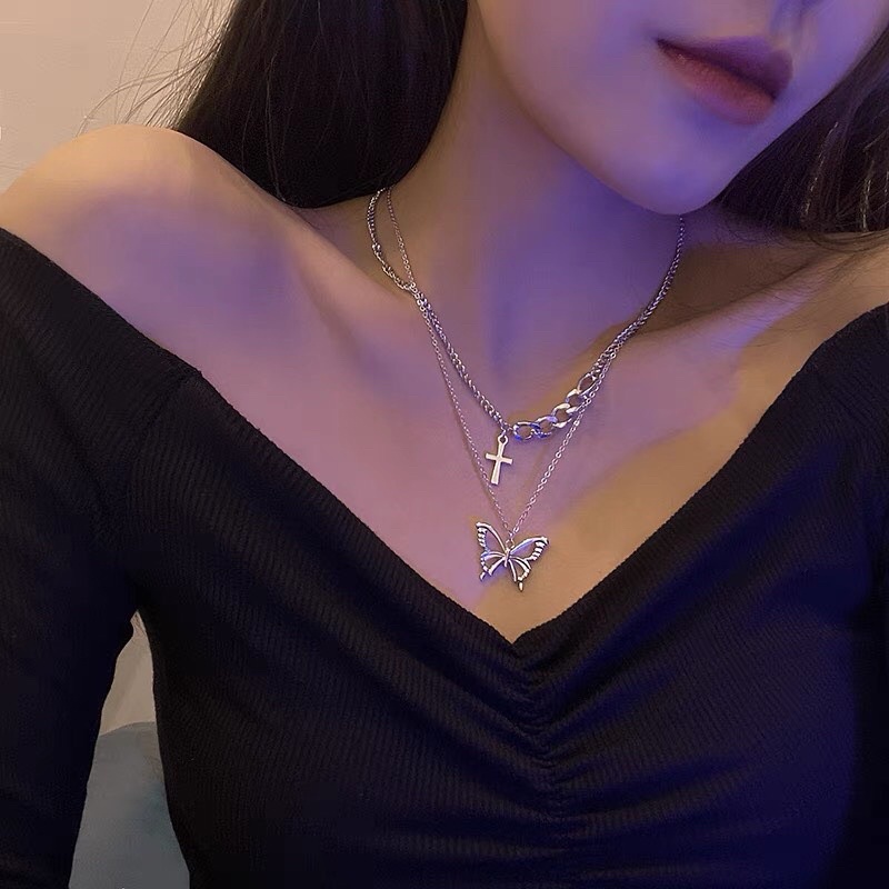Vòng cổ phong cách cá tính mặt xích bạc V4