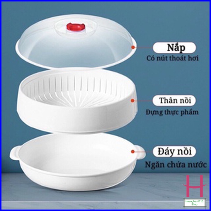 Khay hấp lò vi sóng Việt Nhật 5625 - 2 tầng 3 chi tiết chịu nhiệt tốt -Khay hấp thức ăn, Xửng hấp đồ ăn, bánh bao