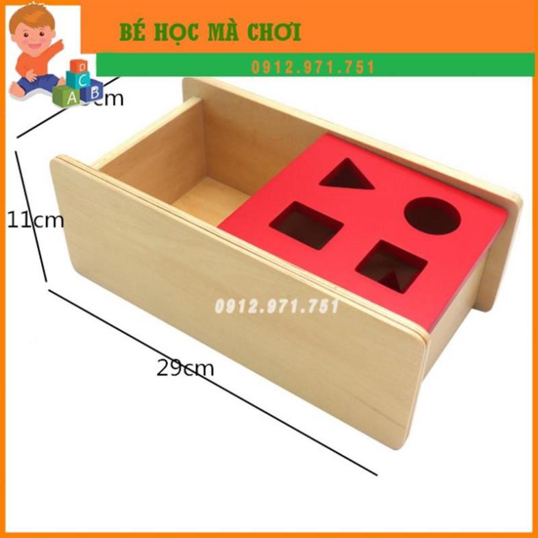 Hộp thả 4 hình khối cơ bản mầu đỏ - Giáo cụ Montessori