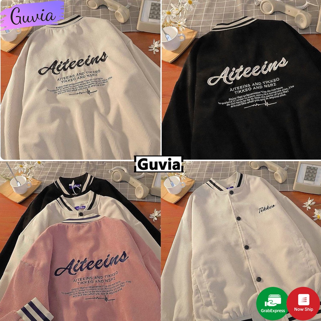 Áo Bomber Nhung Gân TIKKEO form rộng ulzzang áo khoác Nhung nam nữ cực đẹp Guvia Unisex