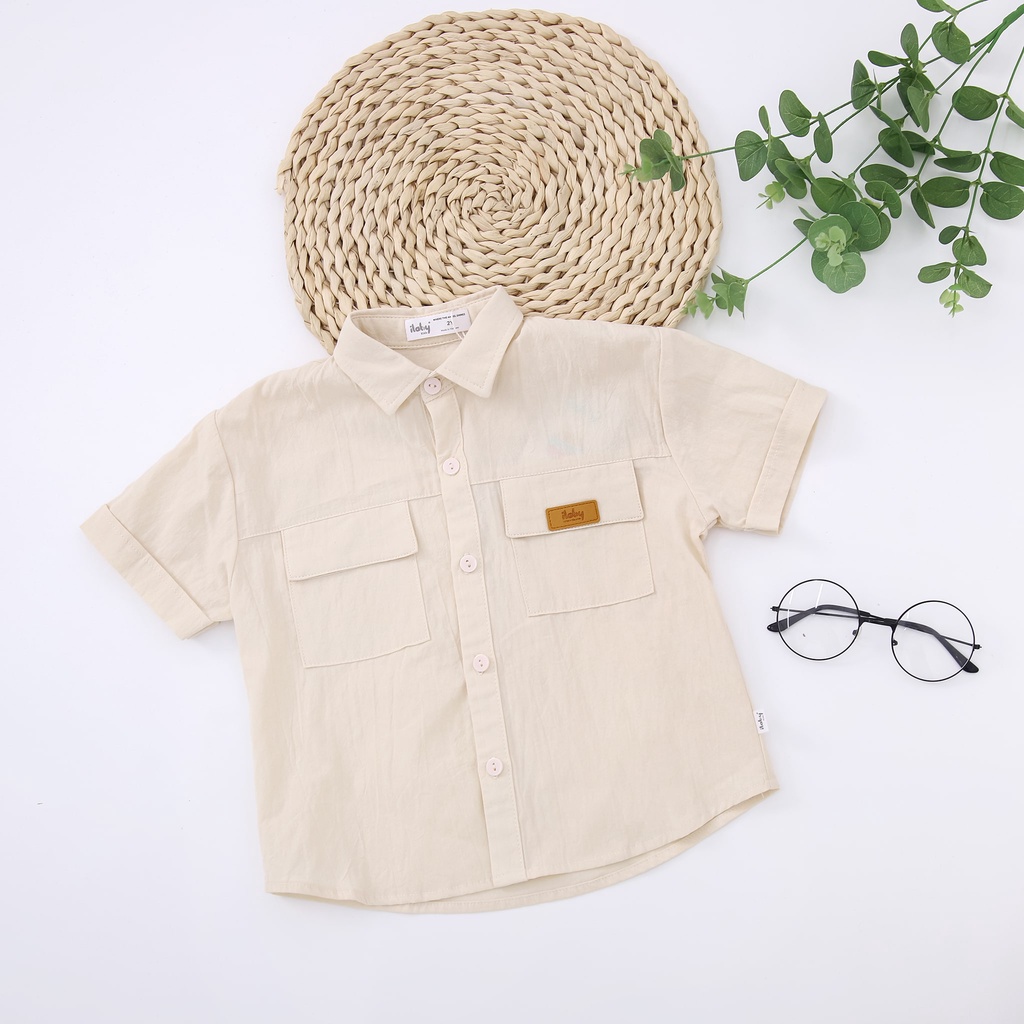 Áo sơ mi bé trai ILABY phối túi chữ sweet [22IB09610622]
