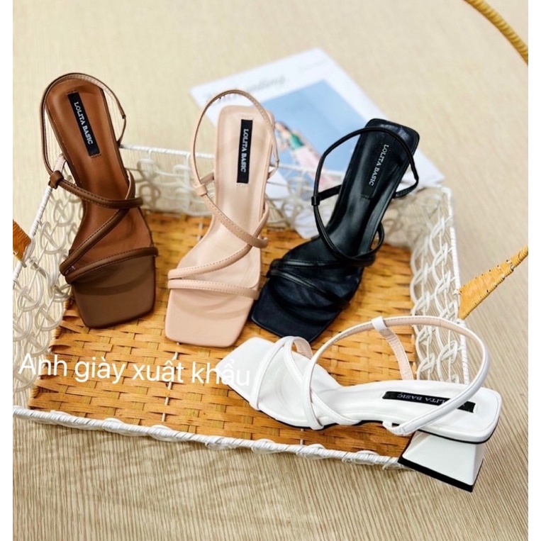 SD73 - Sandal quai mảnh nhỏ da lì mũi vuông gót trụ 3p phong cách Hàn quốc( ảnh thật, kèm video)