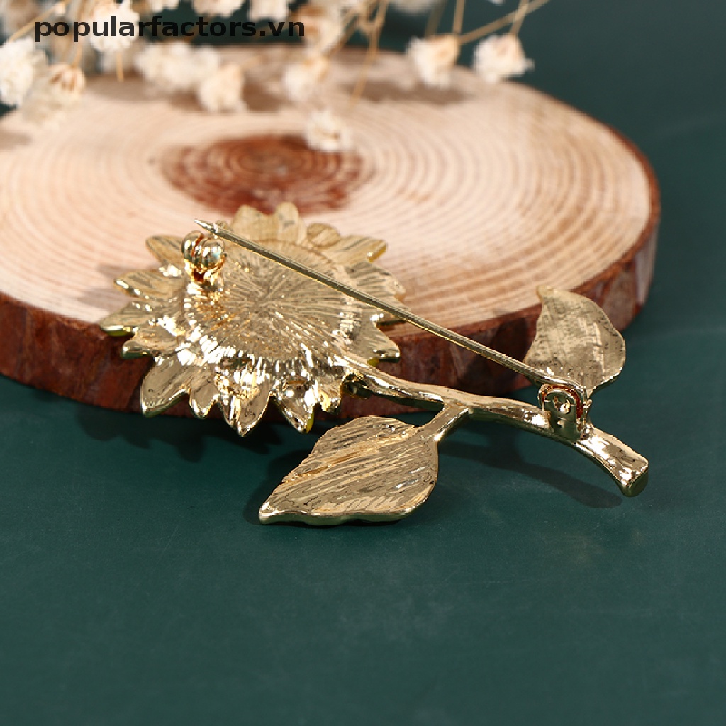 Ghim Cài Áo Hình Hoa Hướng Dương 2 Lá Tráng Men Thời Trang Cho Nữ