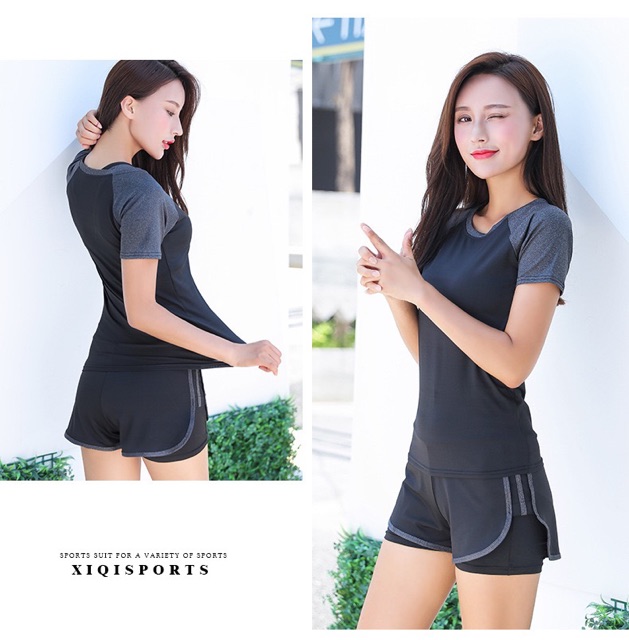 QQ 001-150 Bộ đồ bơi nữ thể thao ba mảnh của nữ sinh-Bộ Tập Gym, Yoga, Thể Dục Nữ  - Set Quần Đùi + Áo Bra | BigBuy360 - bigbuy360.vn