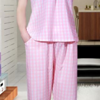 Đồ Bộ lụa caro tay cánh tiên