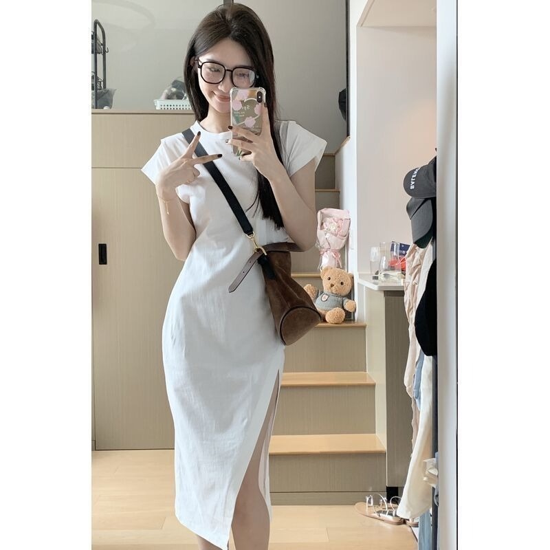 Đầm Thun Tay Ngắn Màu Sắc Thời Trang Dành Cho Nữ