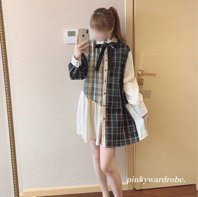 ORDER - ĐẦM SƠ MI MIX CARO ULZZANG BIGSIZE 3XL ( Có ảnh thật ) | BigBuy360 - bigbuy360.vn