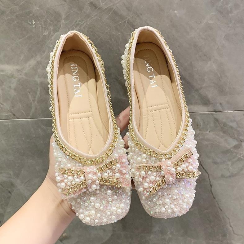 Giày Búp Bê Mũi Vuông Đính Kim Sa Đế Mềm Thời Trang Cho Nữ .