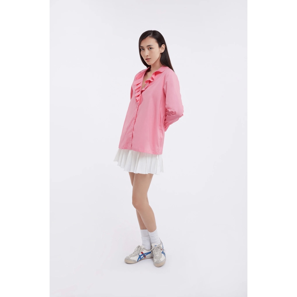 TheBlueTshirt - Áo Sơ Mi Kiểu Nữ Màu Hồng - Linnea Ruffle Shirt - Pink